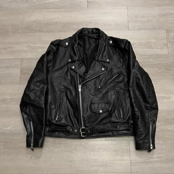 Vintage 90s Classic Black Leather Moto Biker Motorcycle Jacket